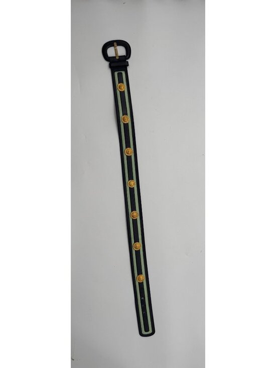 Vintage Escada Belt West Germany Navy/Green Gold Medallion Leather Belt EU 38 /S main image 8